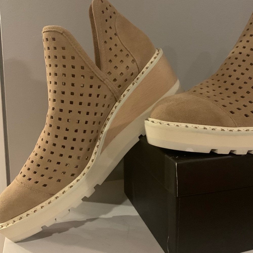 Cecelia Warm Sand Suede Laser-cut Booties